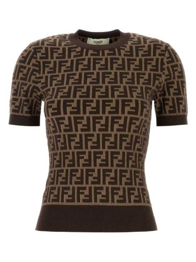 FF Cotton Crew Neck Short-Sleeved Knit Top Brown - FENDI - BALAAN 2