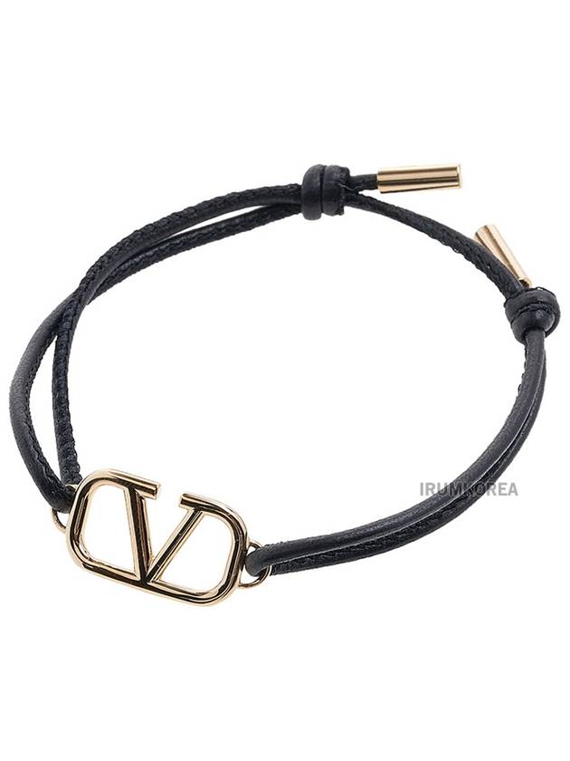 V Logo Signature Leather Bracelet Black - VALENTINO - BALAAN 2