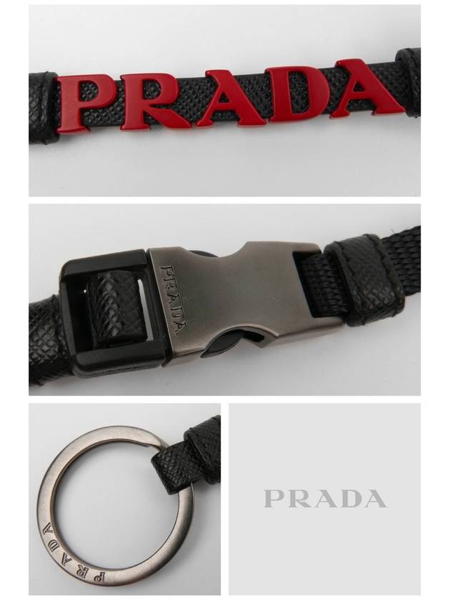 2PP096 Saffiano Black Red Logo Keyring Necklace - PRADA - BALAAN 3