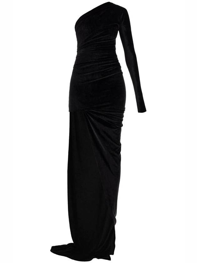 One Shoulder Velvet Long Dress Black - BALENCIAGA - BALAAN 1