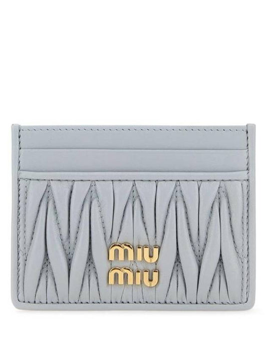 Logo Matelasse Leather Card Wallet Powder Blue - MIU MIU - BALAAN 1