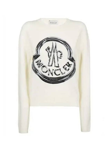 Big logo embroidery patch intarsia crew neck knit ivory women 233391 - MONCLER - BALAAN 1