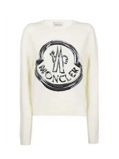 Big logo embroidery patch intarsia crew neck knit ivory women 233391 - MONCLER - BALAAN 1