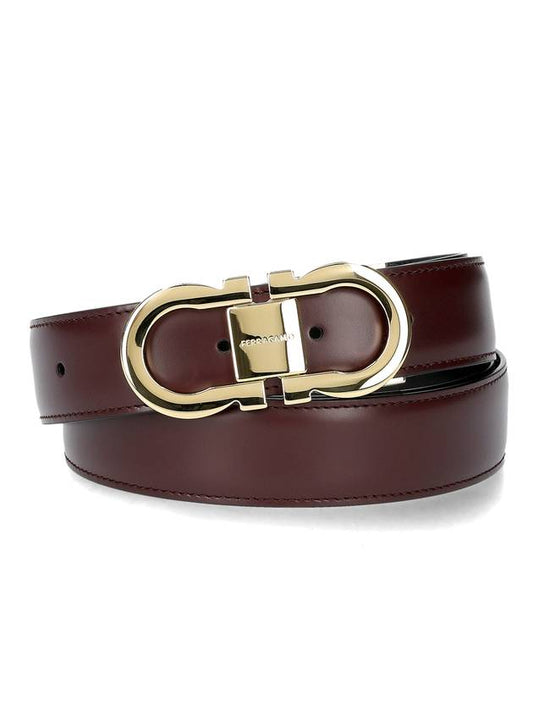 Gancini Reversible Leather Belt Dark Barolo - SALVATORE FERRAGAMO - BALAAN 1