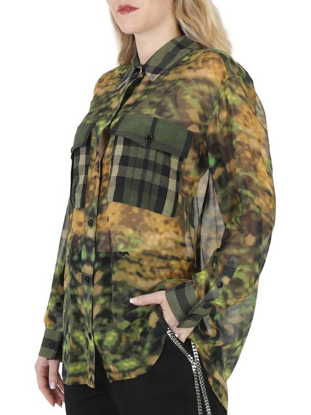 Camouflage Check Flap Pocket Overfit Silk Shirt Green - BURBERRY - BALAAN 3