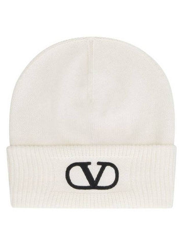 V logo beanie ivory - VALENTINO - BALAAN.