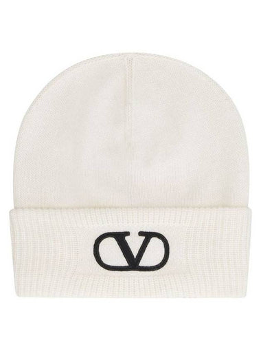 Signature V Logo Wool Beanie Ivory - VALENTINO - BALAAN 1