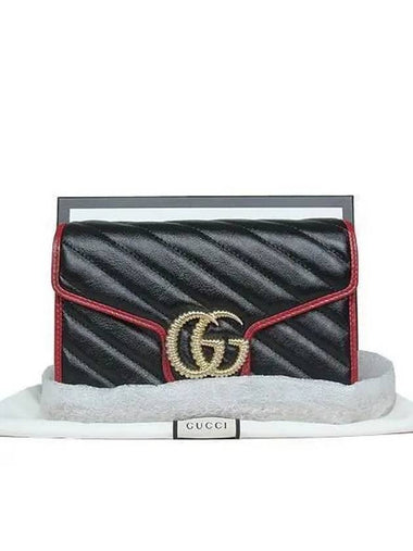 573807 GG gold logo black leather Marmont mini chain cross bag - GUCCI - BALAAN 1