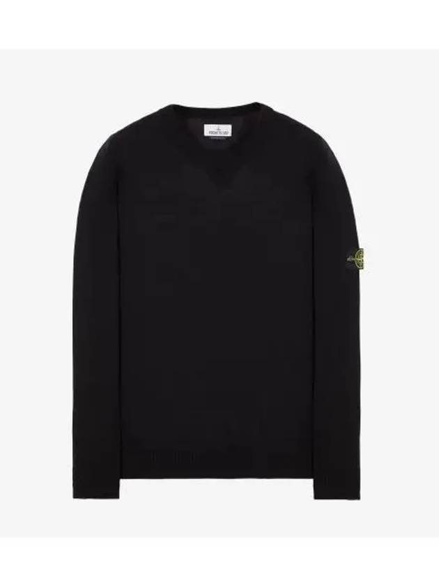 Logo Patch Round Neck Knit Top Black - STONE ISLAND - BALAAN 2