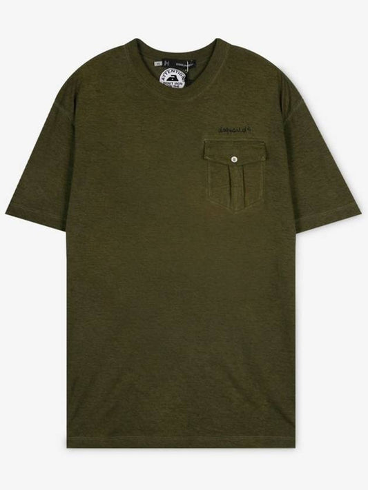 Men's Pocket Embroidery Logo Khaki Short Sleeve T-Shirt S71GD0096 S20696 696 - DSQUARED2 - BALAAN 2