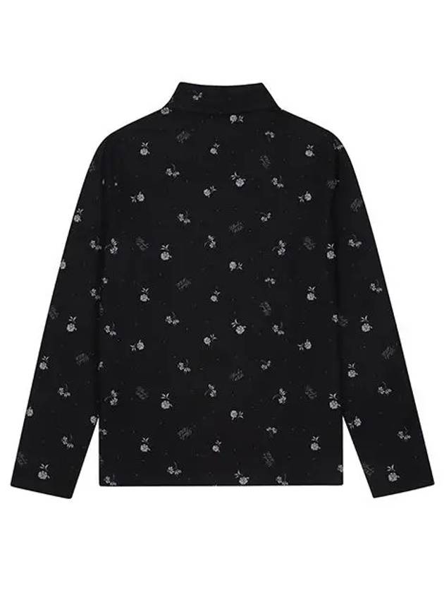 Women s flower print half zip up t shirt 9514LXSS BLACK - BLACK&WHITE - BALAAN 2