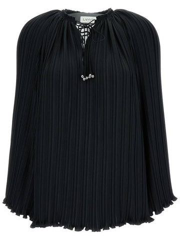 Long Sleeve Pleated Blouse Open Neck - LANVIN - BALAAN 1