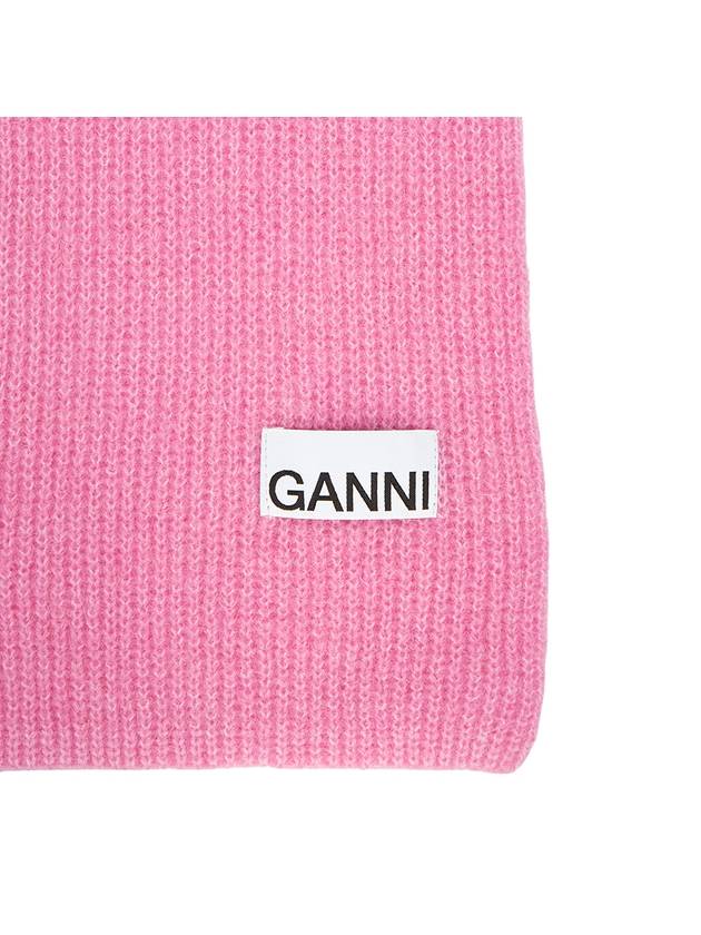 Logo Patch Wool Blend Muffler Pink - GANNI - BALAAN 8