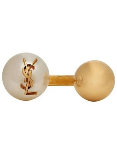 YSL Logo Pearl Ring Aging Brass Gold - SAINT LAURENT - BALAAN 2