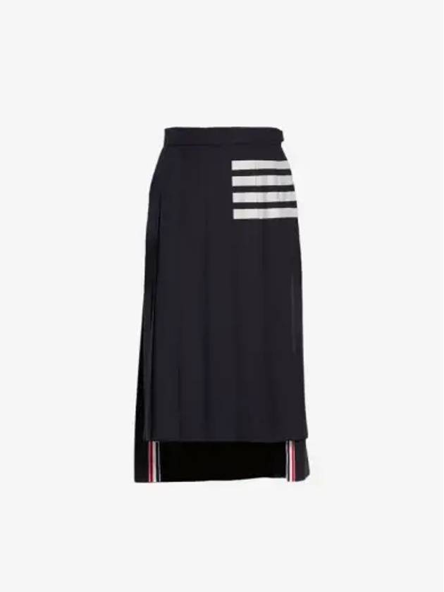 4 Bar Logo Plain Weave Wool Pleated Skirt Navy - THOM BROWNE - BALAAN 3