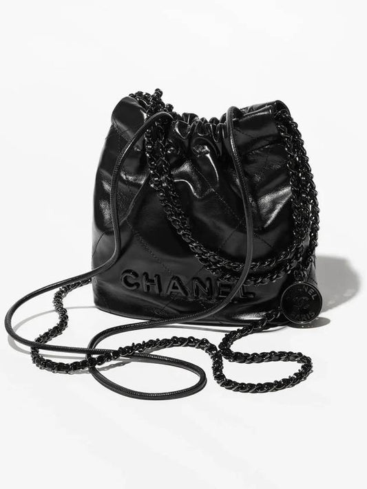 22 Mini Handbag Two Bag Shiny Calfskin Black Metal AS3980 B09220 94305 - CHANEL - BALAAN 2