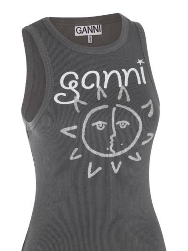 Sun Graphic Print Ribbed Sleeveless Grey - GANNI - BALAAN 6