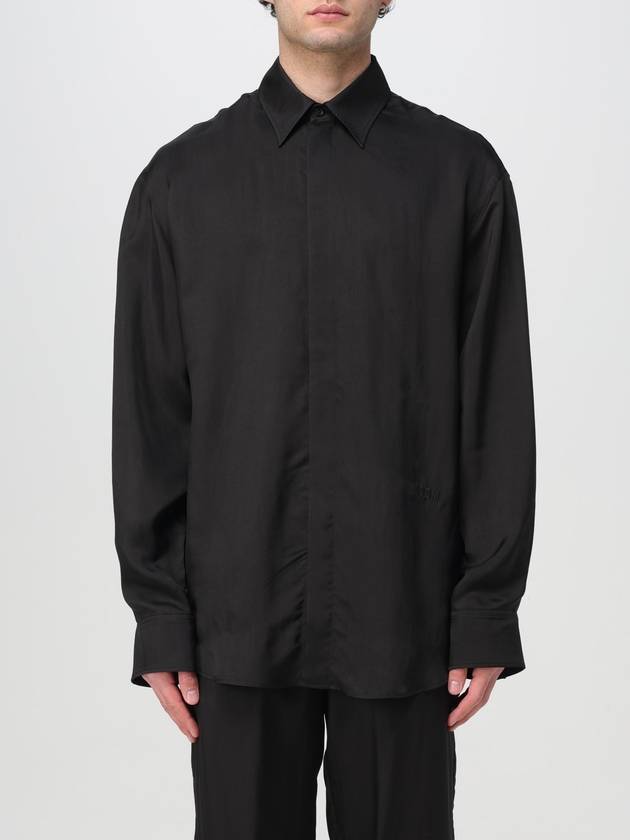 Embroidered Logo Cupro Long Sleeve Shirt Black - MSGM - BALAAN 2