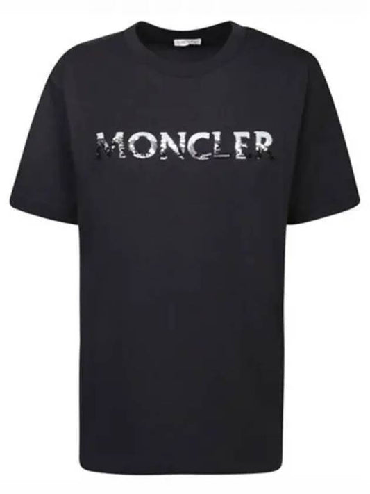 Sequin logo round short sleeve t shirt black women s 270263 - MONCLER - BALAAN 1