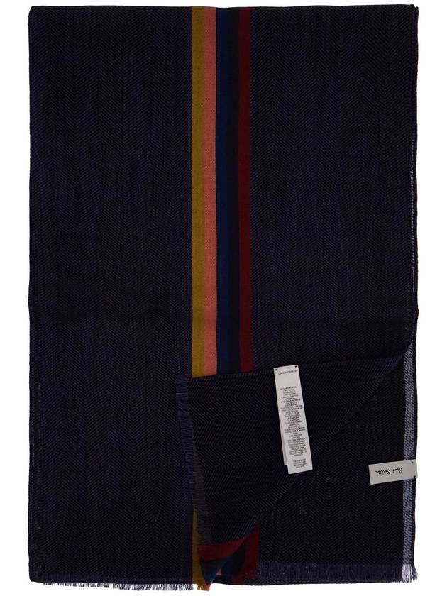 Striped Fringe Wool Silk Muffler Navy - PAUL SMITH - BALAAN 3