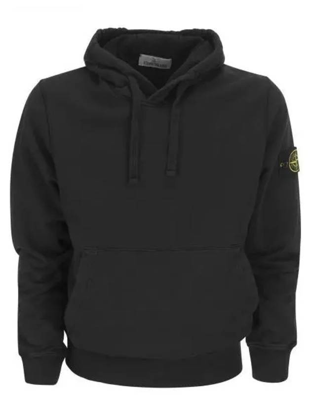 Logo Patch Cotton Fleece Hoodie Black - STONE ISLAND - BALAAN 2