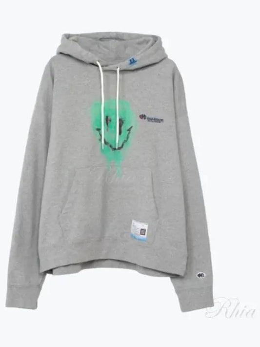 A11HD711 Gray Smiley Face Print Hoodie - MIHARA YASUHIRO - BALAAN 1