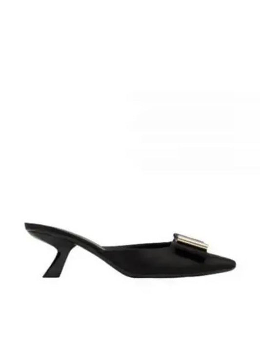 Lycia Vara Bow Satin Mule Heels Black - SALVATORE FERRAGAMO - BALAAN 2