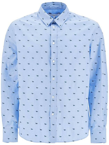 light blue casual cotton shirt with print - MAISON KITSUNE - BALAAN 1