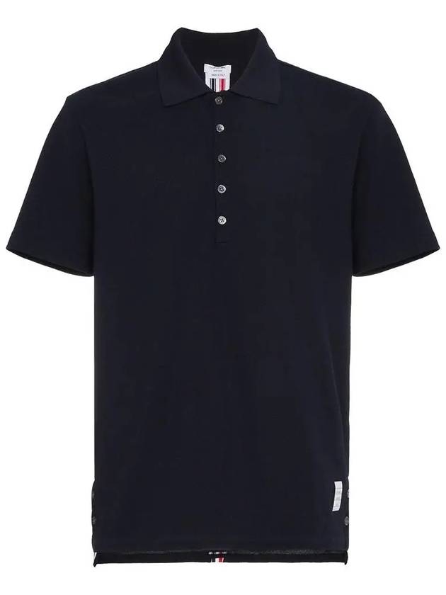 Men's Cotton Pique Center Bag Striped Short Sleeve Polo Shirt  Navy - THOM BROWNE - BALAAN 2