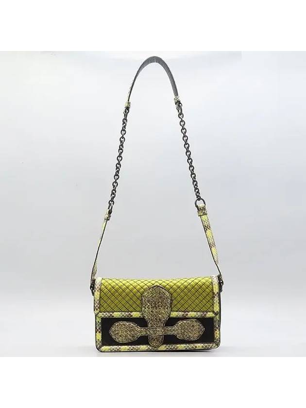 Green color intrecciato leather decorative pattern magnetic flap chain shoulder bag - BOTTEGA VENETA - BALAAN 4