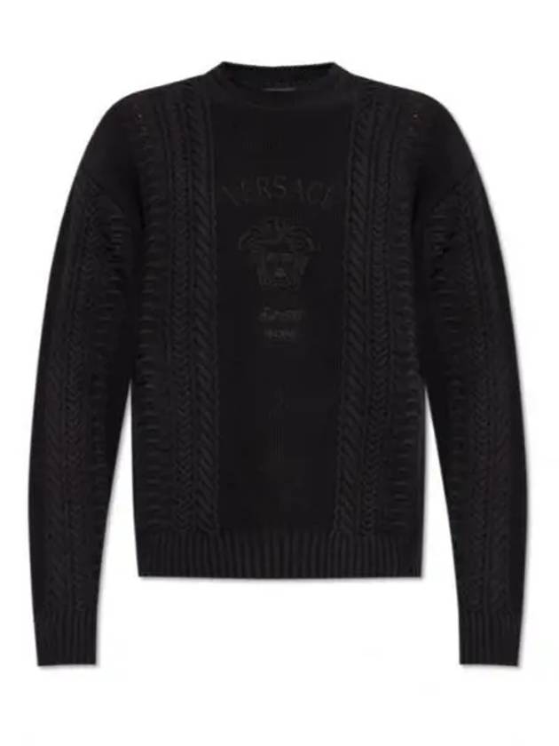 Embroidered Logo Cable Knit Top Black - VERSACE - BALAAN 2