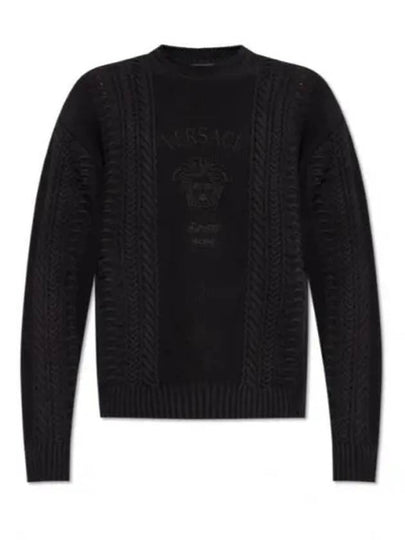 Embroidered Logo Cable Knit Top Black - VERSACE - BALAAN 2