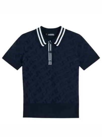 Women's Golf Aria Collar Monogram Knit Short Sleeve PK Shirt Navy - J.LINDEBERG - BALAAN 2