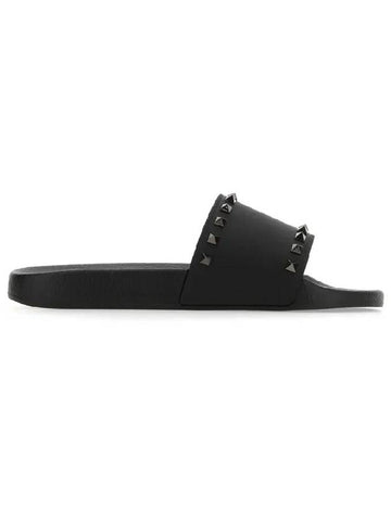 Rockstud Sandals Slippers Black - VALENTINO - BALAAN 1