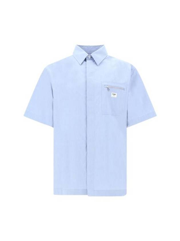 Cotton Short Sleeve Shirt Blue - FENDI - BALAAN 2