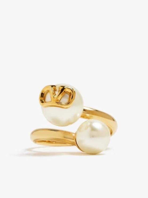 V Logo Signature Metal Pearl Ring Gold - VALENTINO - BALAAN 2