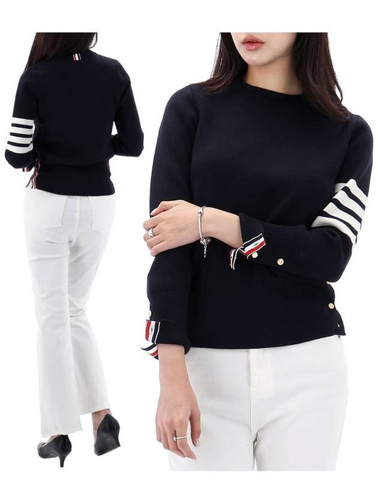 4-Bar Milano Stitch Crew Neck Knit Top Navy - THOM BROWNE - BALAAN 2