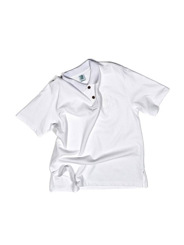 Men's Clover Embroidered Pique Shirt White - IOEDLE - BALAAN 2