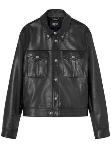 24FW Leather Jacket 10157291A00713 1B000 Black - VERSACE - BALAAN 1