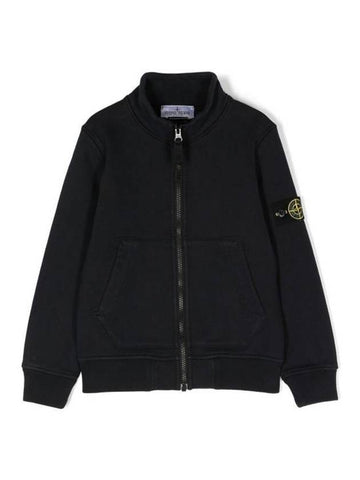 Kids Garment Dyed Cotton Fleece Zip-Up Jacket Black - STONE ISLAND - BALAAN 1