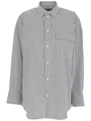 White Shirt With Classic Collar And All-Over Striped Motif In Cotton Stretch Woman - MICHAEL KORS - BALAAN 1