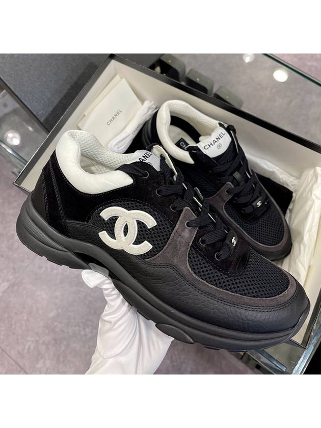 Men s CC Cruise Sneakers Black Mesh Calfskin White Logo - CHANEL - BALAAN 3