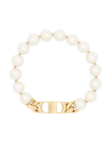 CD Crystal Pearls Gold Finish Brass Bracelet White - DIOR - BALAAN 1