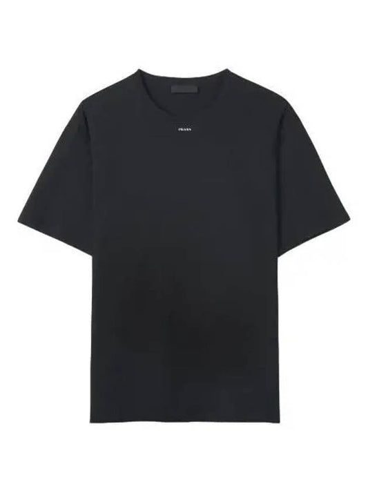 Stretch Logo Cotton T Shirt Black Short Sleeve Tee - PRADA - BALAAN 1