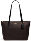 Signature Top Zip Tote Bag Brown Black - COACH - BALAAN 1