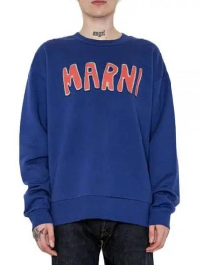 Logo Boat Neck Sweatshirt Blue - MARNI - BALAAN 2