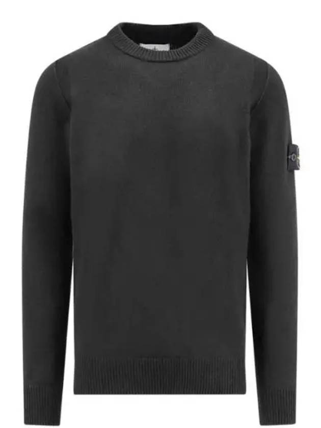 Logo Patch Lambswool Crewneck Knit Top Black - STONE ISLAND - BALAAN 2