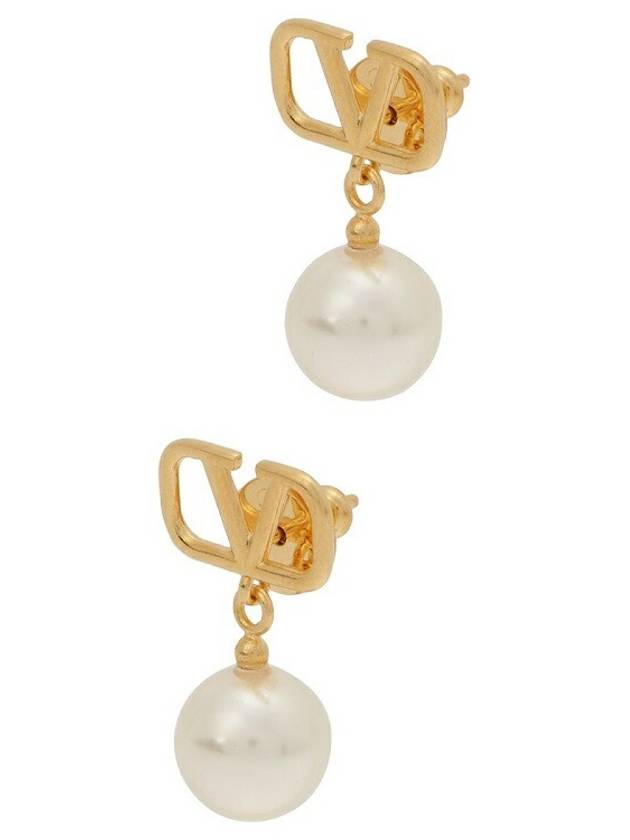 V Logo Pearl Earrings Gold - VALENTINO - BALAAN 3