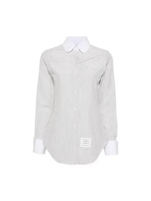 Striped Round Collar Cotton Silk Shirt White - THOM BROWNE - BALAAN 2