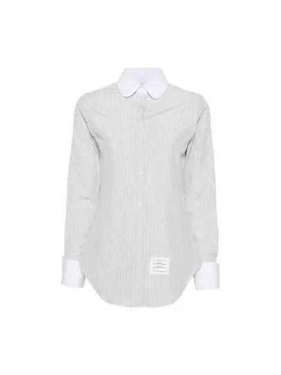 Striped Round Collar Cotton Silk Shirt White - THOM BROWNE - BALAAN 2